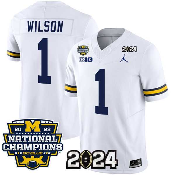 Mens Michigan Wolverines #1 Roman Wilson White 2024 F.U.S.E. With 2023 National Champions Patch Stitched Jersey